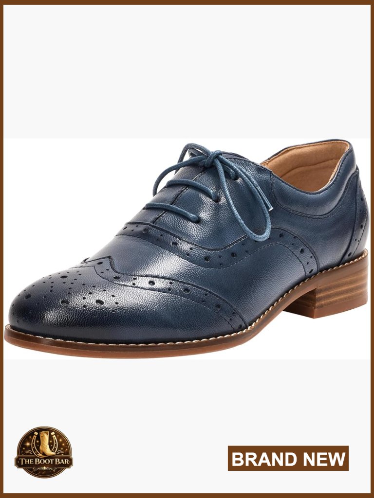 Women's Leather Brogue Oxfords Lace Up Flat Work Shoes